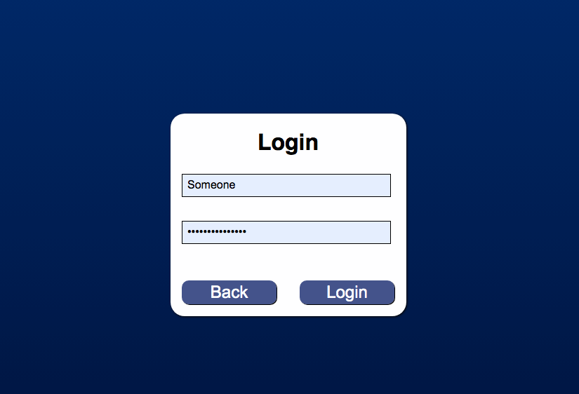 log in screen